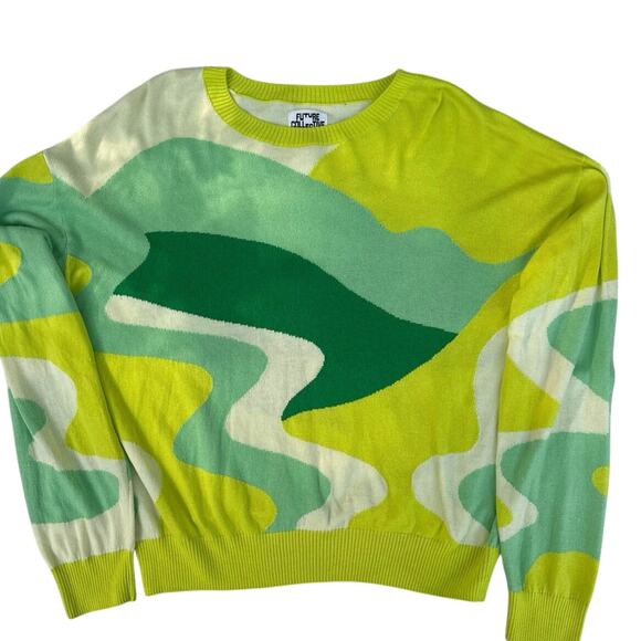 Future Collective Large Yellow and Green Abstract Streetwear Hipster Sweater - Picture 1 of 5